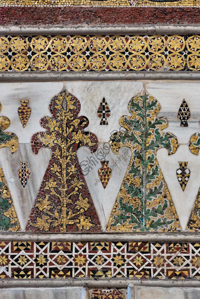  Monreale, Duomo: mosaic decoration with little palm tree motifs. This 12th century mosaic of Arab - Norman style, it is among the oldest and most intact ones of the cathedral.