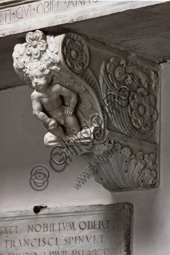 , Genoa, Duomo (St. Lawrence Cathedral), inside, Northern aisle, De Marini Chapel: "Funerary Monument of Giorgio Fieschi", by Giovanni Gagini, 1461. Detail of one corbel.