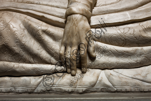 , Genoa, Duomo (St. Lawrence Cathedral), inside, Northern aisle, De Marini Chapel, the vault: "Funerary Monument of Matteo Fieschi", by sculptor working at the middle of XVI century. Detail of the hand.