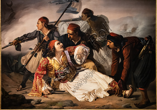 Ludovico Lipparini: "La morte di Marco Botzaris"; dipinto a olio, 1841 circa.