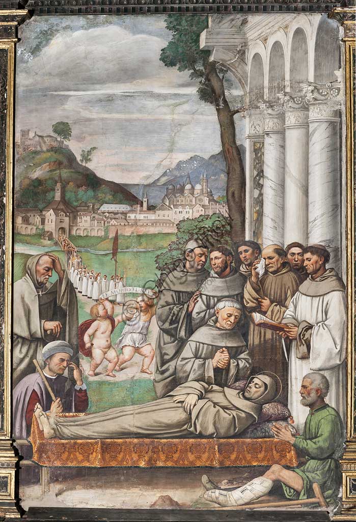 Padova, Basilica di Sant'Antonio o del Santo, Scuola del Santo, Salone:"Morte di S. Antonio", affresco di Girolamo Tessari, detto Girolamo Dal Santo, 1513.