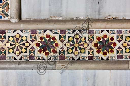 Palermo, The Royal Palace or Palazzo dei Normanni (Palace of the Normans), Pisana Tower,  the King Roger Room (the Room which was commissioned by King Roger II d'Altavilla), marble coverings: detail of mosaic with geometric pattern. 