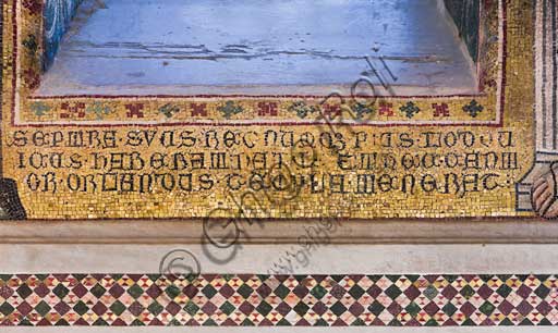 Palermo, Palazzo Reale o Palazzo dei Normanni,  Cappella Palatina (Basilica): dettaglio di mosaico con scritta.