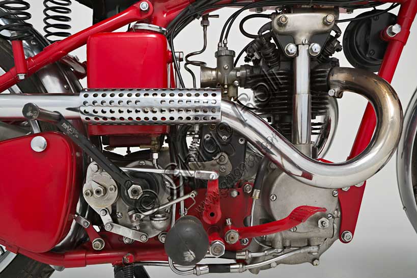 Vintage motorcycle “Ganna 250 cc. Engine”Brand: Gannamodel: 250 cccountry: Italy - Vareseyear: 1935condition: restoreddisplacement: 249 (bore and stroke 62.5 x 81)engine: Rudge Python single-cylinder with 4 overhead valves and double exhaust pipegearbox: Python four-speed, pedal-operatedLuigi Ganna was a cyclist and great champion, beating the hour record in 1908 with 40.405 km and winning, among other things, the 1909 Giro d'Italia. He began building bicycles as early as 1911, while he was still racing.He started a regular production of motorcycles in 1923, mounting Jap and Blackburne engines on his frames.This 250 from '35 was equipped with a powerful four-valve Python engine from the well-known Rudge that allowed it to reach 110 km/h.In the catalogue of the time we read:"Price Lire 4450. Supplement of Lire 75 for the pedal gear shift control, and Lire 275 for the instrument panel incorporated into the tank". 