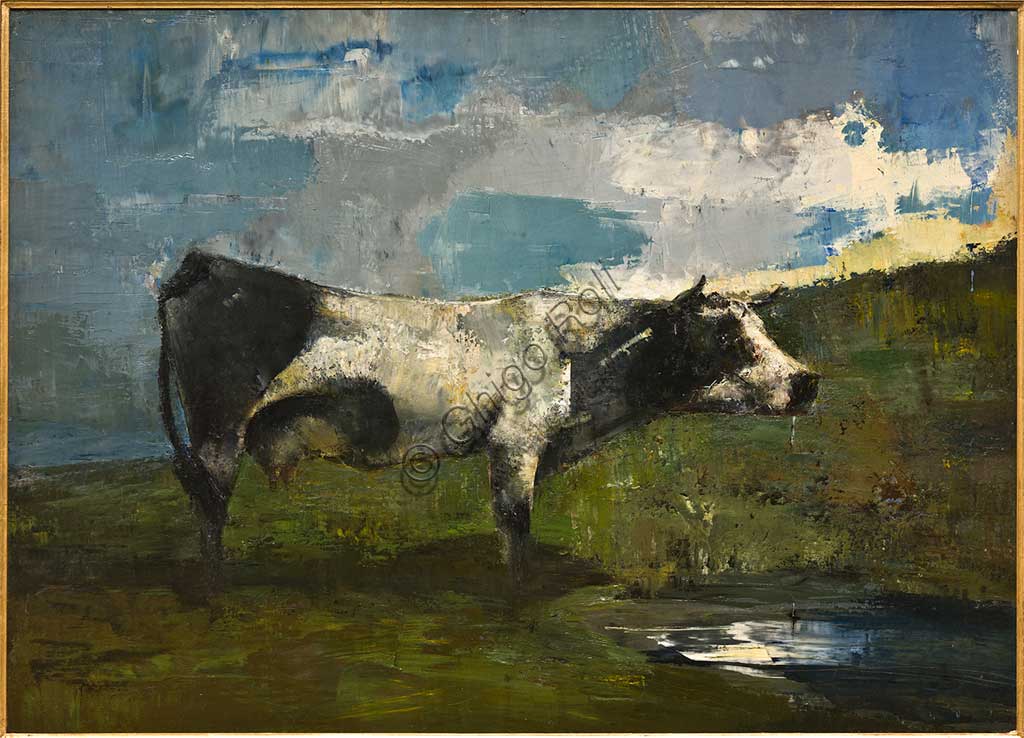 Collezione Assicoop Unipol: Ubaldo Magnavacca (1885 - 1957), "Mucca al pascolo", dipinto.