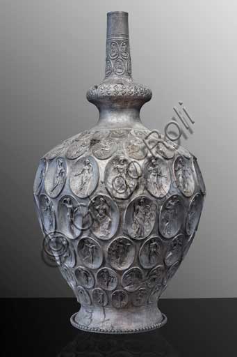  Piombino Archaelogical Museum: silver amphora from the  Baratti Harbour. It is a masterpiece of Late Antique oriental art, coming from Antioch, and is characterised by 132 oval applications with figures connected to the worship of Cybele.