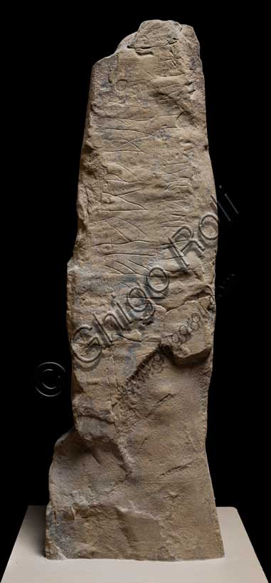 Museo Civico Archeologico di Bologna: Cippo con iscrizione, da Monteacuto Ragazza.Inventario 27850 