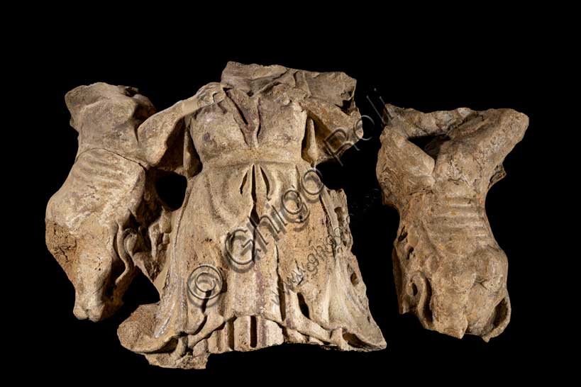 Museo Civico Archeologico di Bologna:due frammenti di antefissa con Artemide Persica Inv.  11758 e 11767.