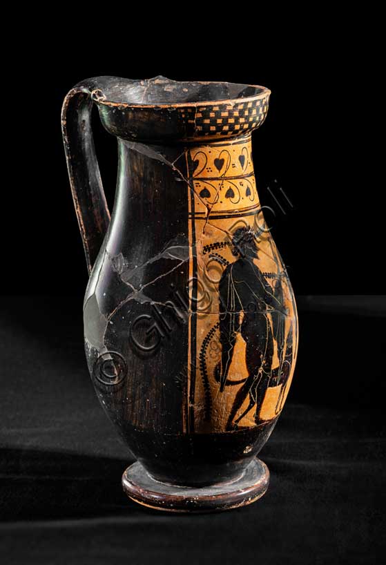 Museo Civico Archeologico di Bologna:olpe attica a figure nere con scena di komos.Dal sepolcreto Arnoaldi, tomba 80; Inv.  17834.