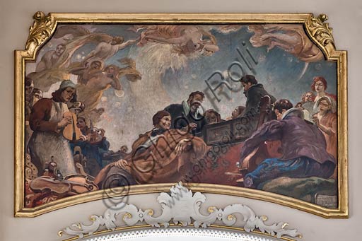 Cremona, Palazzo del Comune, Sala della Consulta: "Musicisti e liutai", tra i quali Stradivari, Ponchielli e Monteverdi, dipinto di Antonio Rizzi.