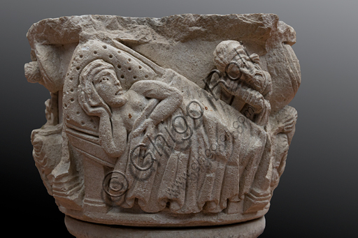  "Nativity and stories of the Childhood of Christ", capital of Campionese artists, second part of the XII century. Detail.