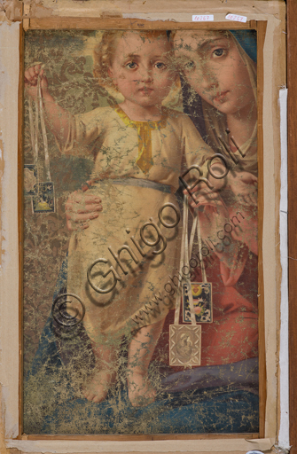Collezione Assicoop - Unipol: retro con opera di autore sconosciuto, della tela di Filippo De PIsis (Ferrara 1896 - 1956), "Natura morta con brocca e secchia", olio su tela.