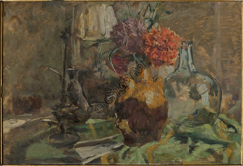 Collezione Assicoop - Unipol: GIUSEPPE GRAZIOSI (1879-1942), "Natura morta", olio su compensato, cm 85 x 57.