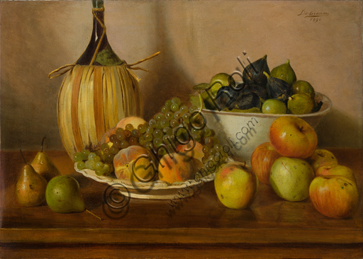 Eugenio De Giacomi (1852 - 1917): "Natura morta con frutta", (olio su tela, 50 x 70 cm).