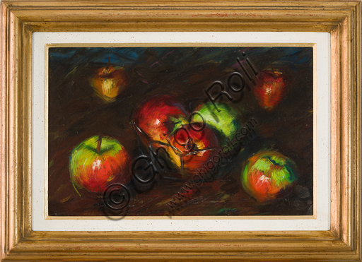 Elpidio Bertoli (1902 - 1982): "Still Life with Apples" (Oil painting on canvas, cm. 45 x 60).