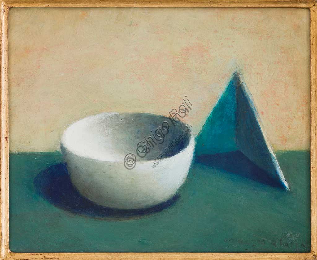 Assicoop - Unipol Collection: Vanni Ermanno (1930 - ); "Still Life - Homage to Carrà"; oil on canvas.