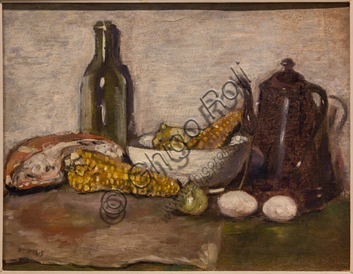 Museo Novecento: "Still life and cobs", by Filippo De Pisis, 1923. Oil painting on hardboard.
