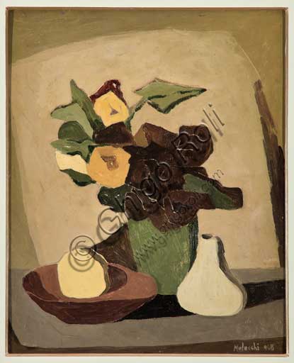 Collezione Assicoop - Unipol, inv. n° 384: Pietro Melecchi,  "Natura morta con vaso di fiori". 1949. Pittura a olio su compensato.
