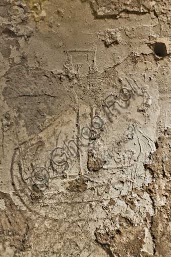 Palermo, Palazzo Reale o Palazzo dei Normanni, ala Montalto, le segrete sottostanti il cortile della Fontana, Sala dei Graffiti: particolare con nave vichinga.