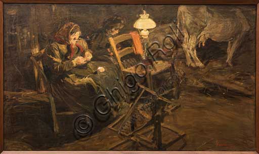 Collezione Assicoop - Unipol, inv. n. 466, Giuseppe Graziosi (1879 - 1942), "Nella stalla -1905"; olio su tela, cm 143 X 85.