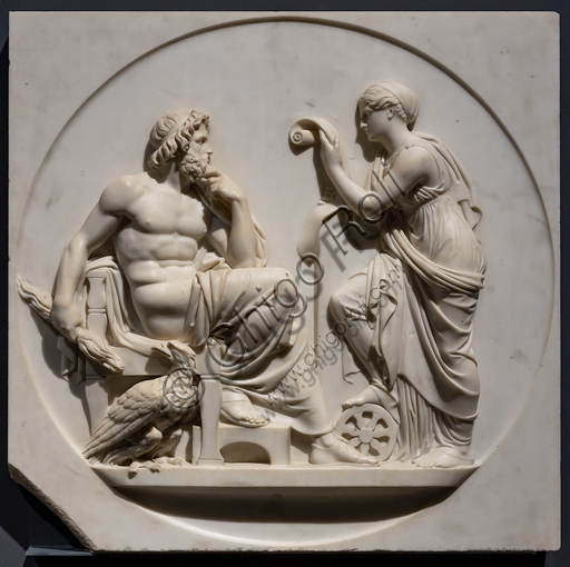 "Nemesi recita a Giove i fatti della storia umana", ante 1827, di Bertel Thorvaldsen (1770 - 1844), marmo.