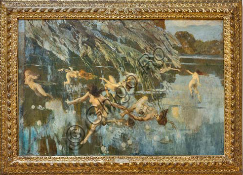 Piacenza, Galleria Ricci Oddi: "The nymphs" (1911), oil painting by Ettore Tito (1859 - 1941).