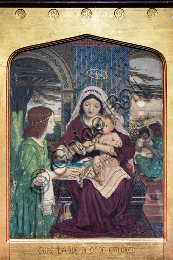 Nostra Signora dei Bravi Bambini", (1847-61) di Ford Madox Brown (1821 - 93); acquerello e pittura color oro su carta.