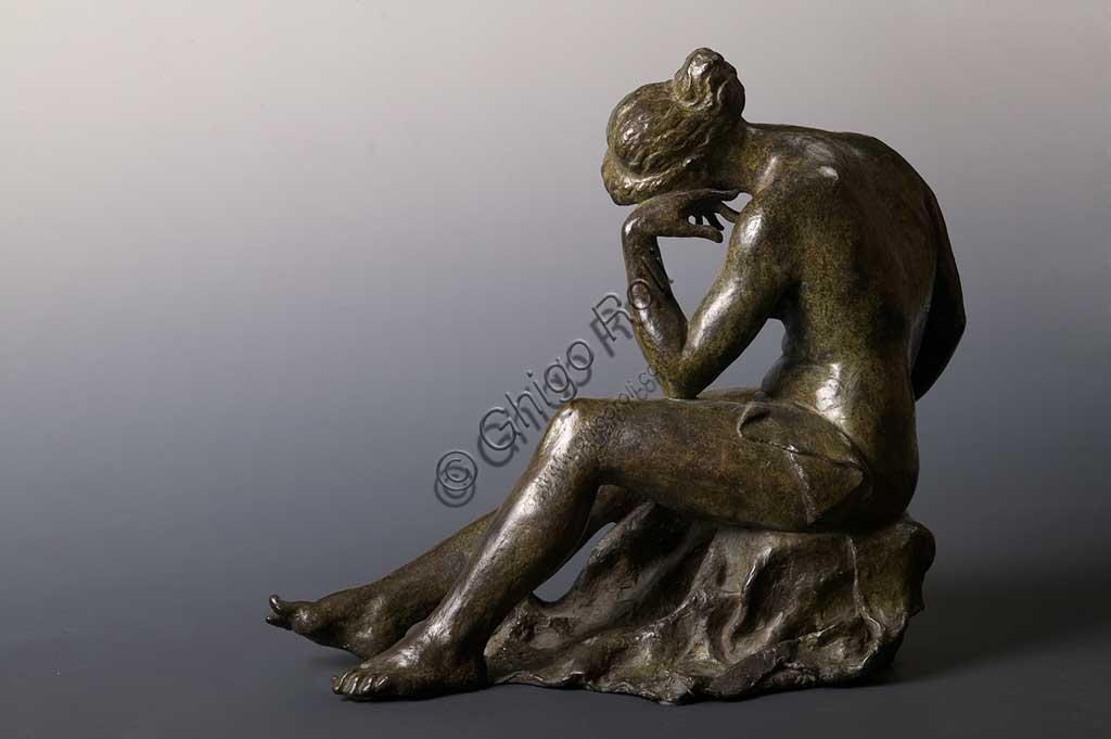 Assicoop - Unipol Collection: "Resting Female Nude", bronze statue,  by Renzo Baraldi (1911 - 1961).