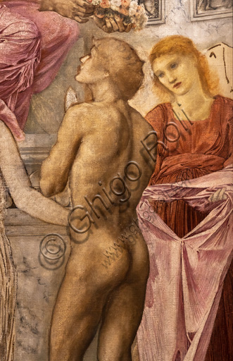  "The temple of Love", 1872 by Edward Coley Burne - Jones  (1833 - 1898); oil painting on canvas. Detail with a naked figure.