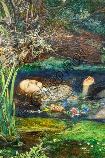  "Ophelia",  (1851-2)  by John Everett Millais (1829 - 96); oil painting on canvas. Detail.