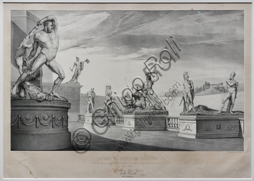  "Works by Antonio Canova: Heroic Subjects inside an Arena", 1842, by Michele Fanoli, lithograph on mounted wove paper.