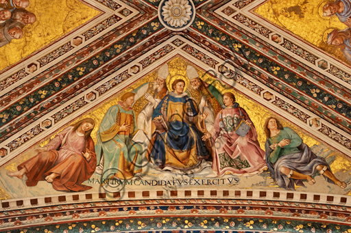 Orvieto, Basilica Cattedrale di Santa Maria Assunta (o Duomo), interno, Cappella Nova o Cappella di S. Brizio, la volta: vela con I Martiri, di Luca Signorelli 1500 - 1504. 