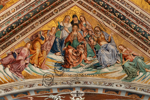 Orvieto, Basilica Cattedrale di Santa Maria Assunta (o Duomo), interno, Cappella Nova o Cappella di S. Brizio, la volta: vela con Coro delle Caste Vergini, di Luca Signorelli 1500 - 1504. 