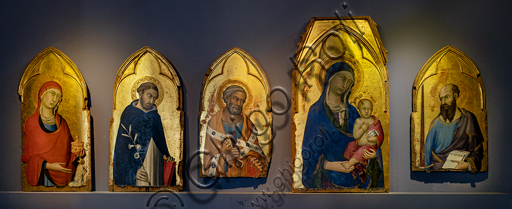 Orvieto, MODO (Museo dell'Opera del Duomo di Orvieto): La Vergine con il Bambino affiancata da Maddalena, S. Domenico, S. Pietro e S. Paolo, tempera, oro e foglia di argento su tavola, di Simone Martini, 1320-1.