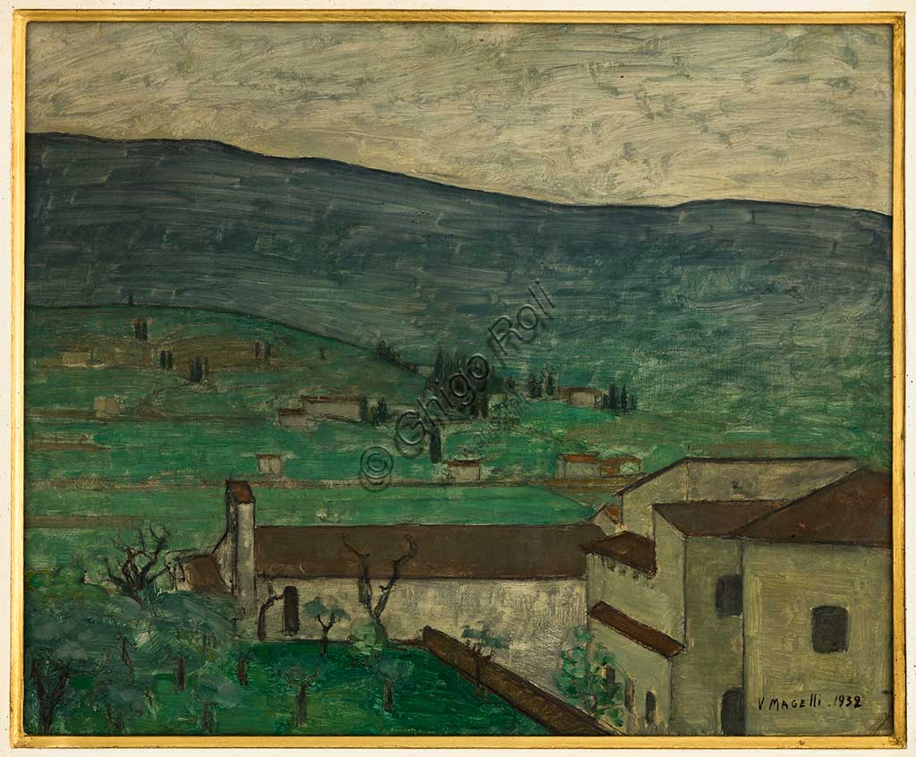 Collezione Assicoop Unipol:  Vittorio Magelli  (1911-1988); "Paesaggio Aretino" 1932; olio su tela, 46x56.