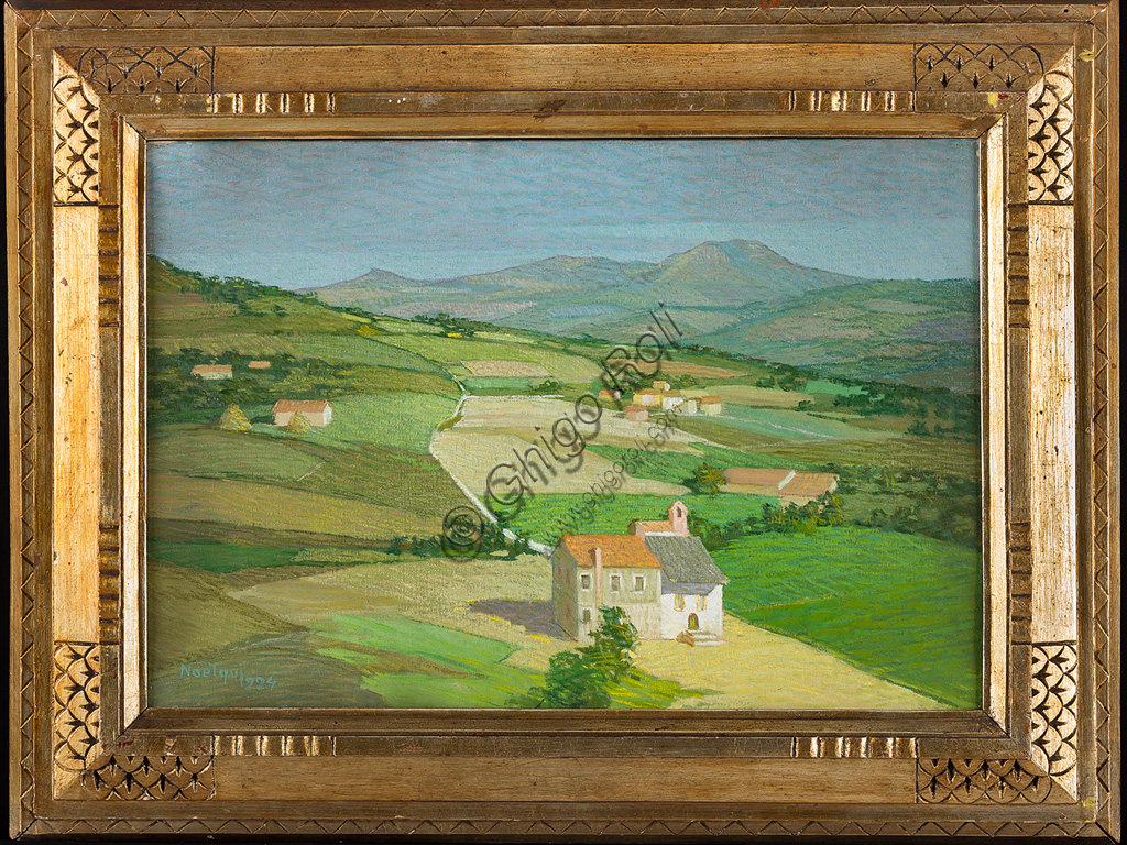Collezione Assicoop - Unipol: Quintavalle Noel Noelqui (1893 - 1977): "Paesaggio con casa". Olio su tela, cm 45 x 65.