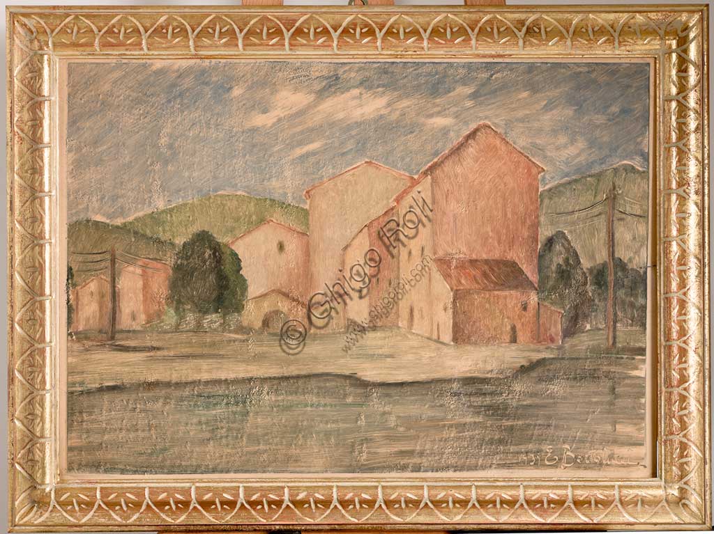 Collezione Assicoop Unipol: Emilio Tato Bartolucci (1914 - 1986); "Paesaggio con Case"; olio su tela, cm. 45,5 x 74.