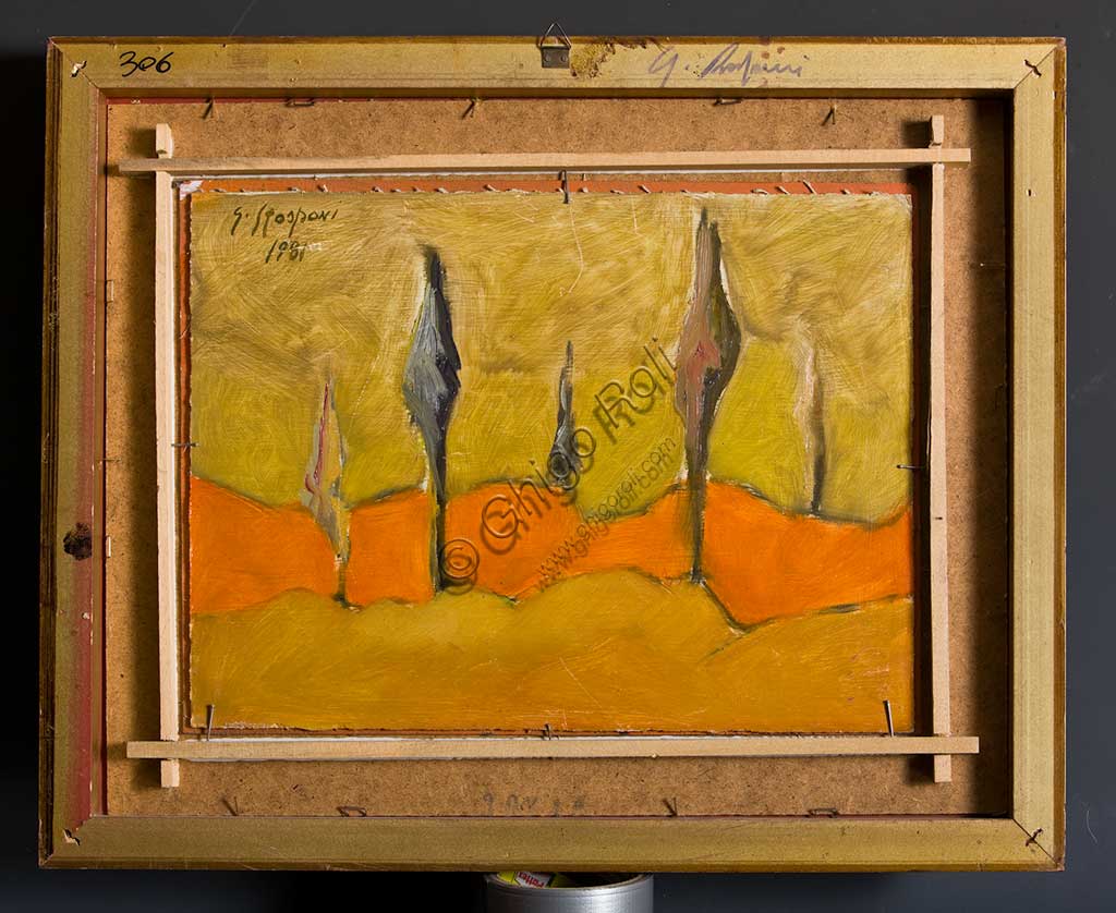 Assicoop - Unipol Collection: Giulio Rasponi, "Landscape"; oil on plywood. Verso.