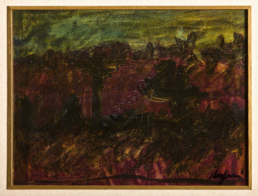 Assicoop - Unipol Collection: Giulio Rasponi, "Landscape"; oil on plywood. Recto.