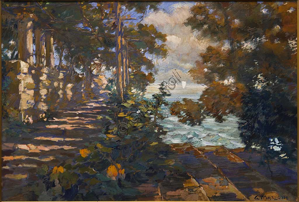 Collezione Assicoop Unipol: Giuseppe Mazzoni (1881 - 1957), "Paesaggio", dipinto.