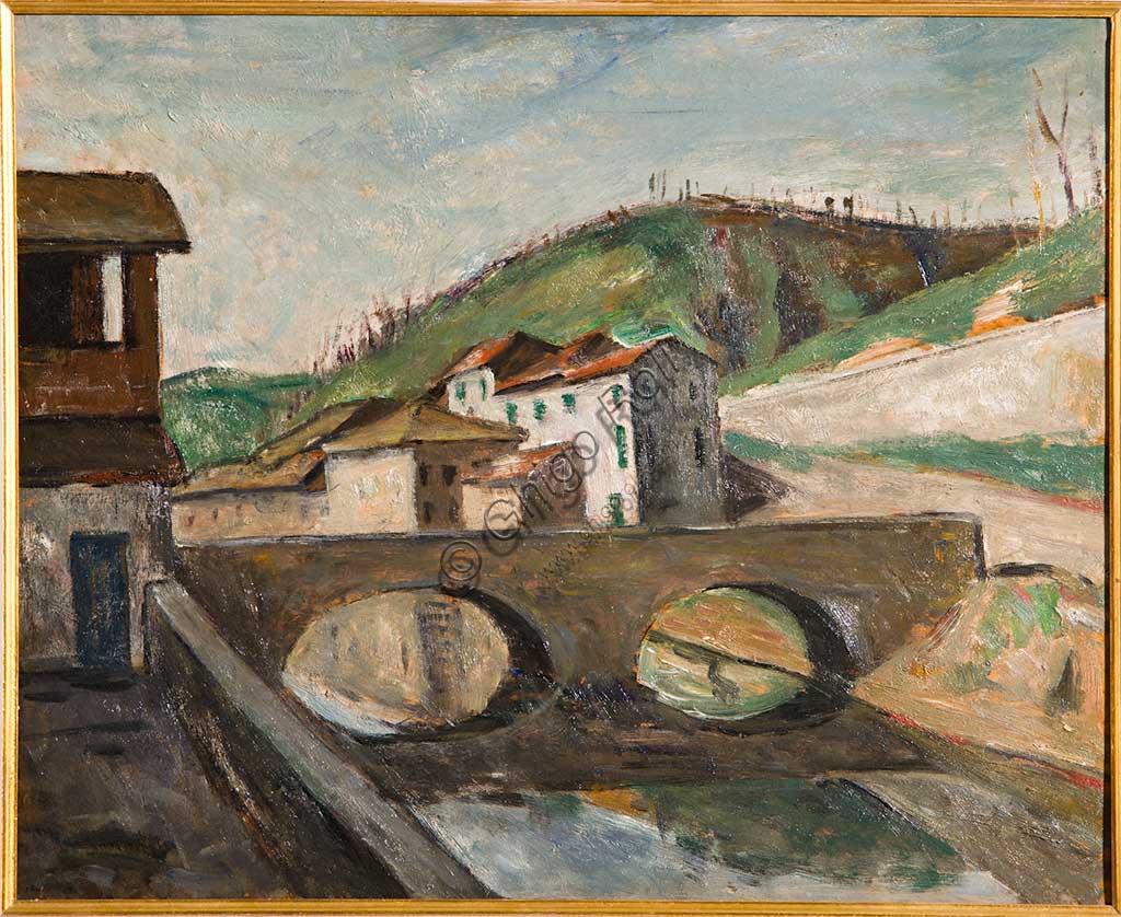 Assicoop - Unipol Collection:  Mauro Reggiani (1897-1960), "Modena Landscape". Oil painting, cm 60 x 50.