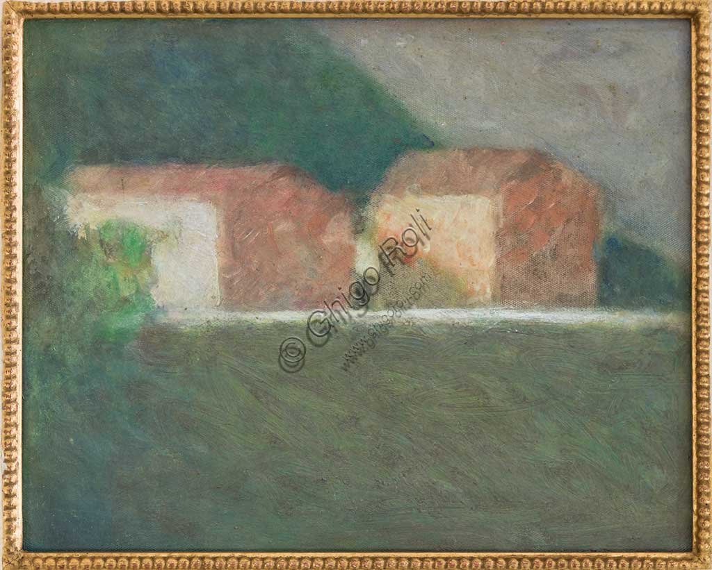 Collezione Assicoop Unipol: Vanni Ermanno (1930 - ); "Paesaggio - Omaggio a Morandi"; olio su tela, cm. 25 x 31.