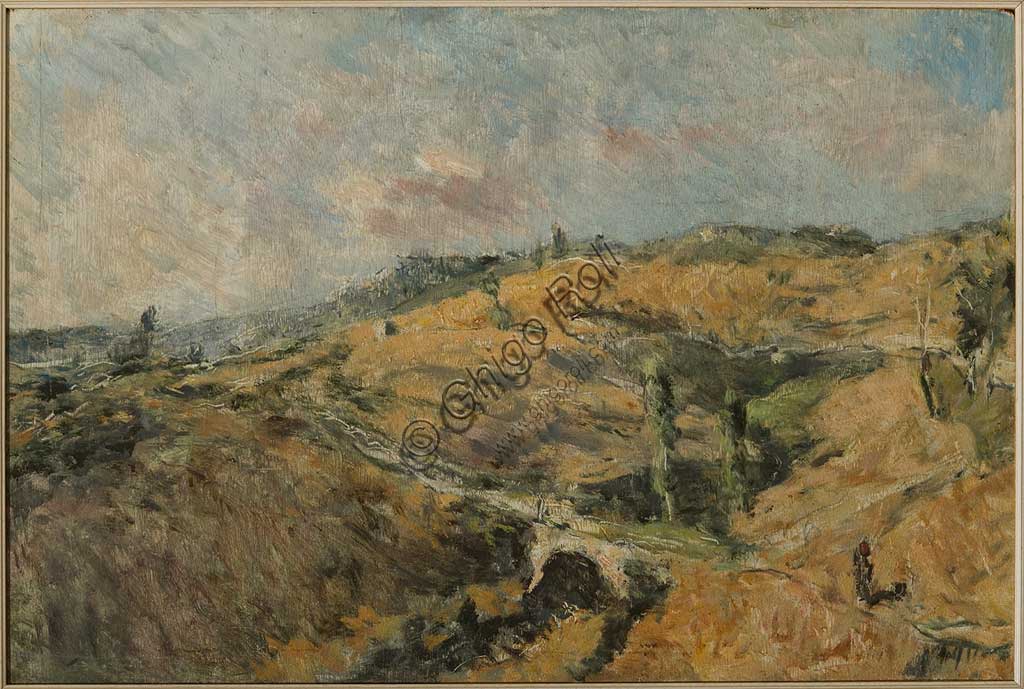 Collezione Assicoop - Unipol: GIUSEPPE GRAZIOSI (1879-1942), "Paesaggio toscano - Le Caldire", olio su tavola, cm. 100 x 67.