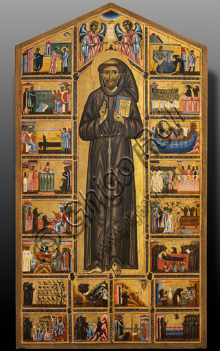 Basilica of the Holy Cross, the Bardi Chapel: "Bardi - St. Francis altarpiece and twenty stories of his life", by Coppo di Marcovaldo,1245-50.