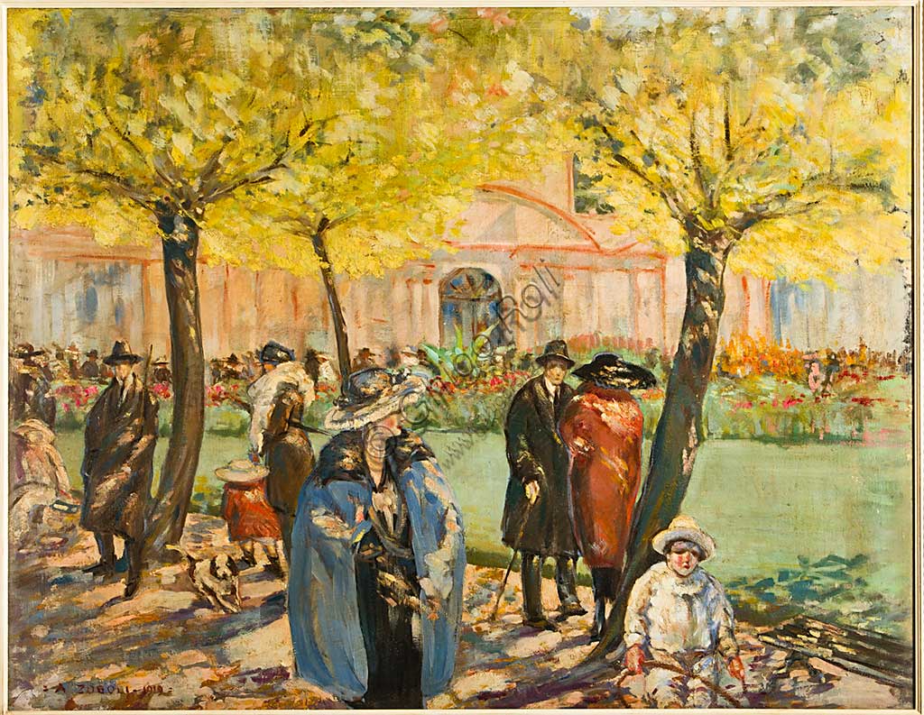 Assicoop - Unipol Collection: Augusto Zoboli (1894-1991), "Palazzina dei Giardini in Modena". Oil painting, cm 115 x 145.