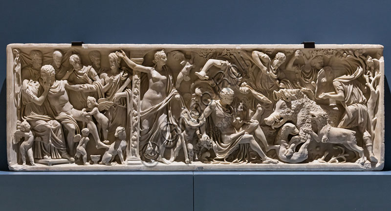  Ducal Palace, Troy Apartment: Front of a sarcophagus with scenes from the myth of Adonis, Proconnesian marble, late 2nd century AD.