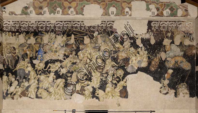 Palazzo Ducale, sala del Pisanello, parete sud-est: “Torneo-battaglia di Louvezerp”,  1430-1433, di Antonio di Puccio, detto il Pisanello. pittura murale strappata, tecnica mista.  Il soggetto è tratto da “Le roman en prose de Tristan”, capolavoro della letteratura cavalleresca.