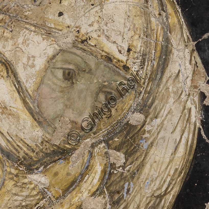Palazzo Ducale, sala del Pisanello, parete sud-est: “Torneo-battaglia di Louvezerp”,  1430-1433, di Antonio di Puccio, detto il Pisanello. pittura murale strappata, tecnica mista.  Il soggetto è tratto da “Le roman en prose de Tristan”, capolavoro della letteratura cavalleresca.Particolare.