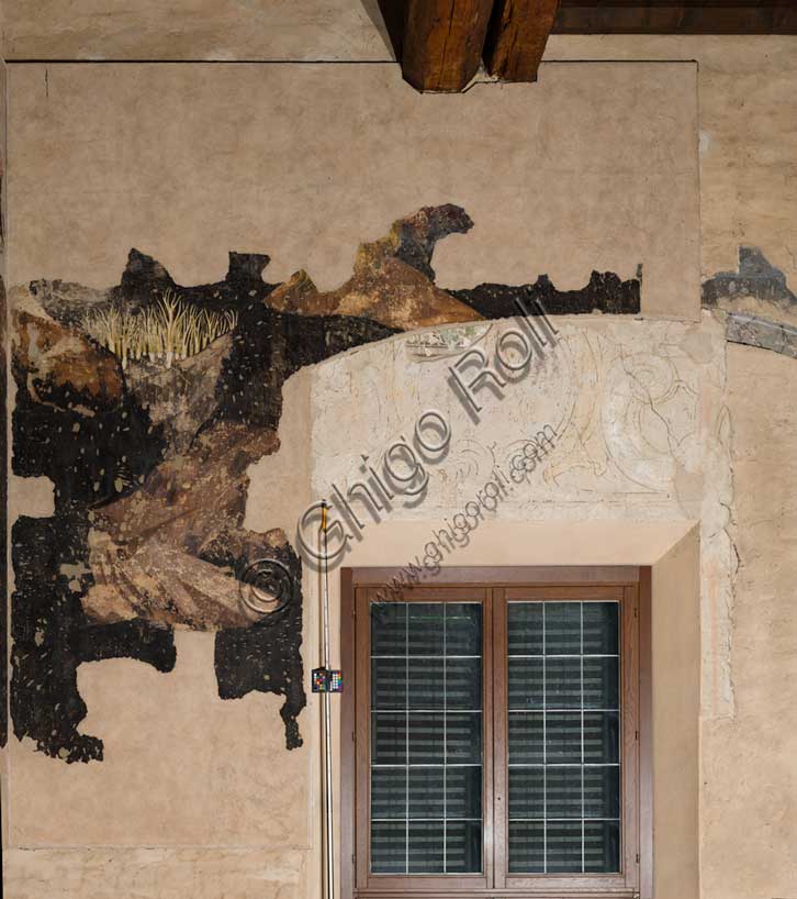 Palazzo Ducale, sala del Pisanello, parete sud-ovest: “Torneo-battaglia di Louvezerp”,  1430-1433, di Antonio di Puccio, detto il Pisanello. pittura murale strappata, tecnica mista.  Il soggetto è tratto da “Le roman en prose de Tristan”, capolavoro della letteratura cavalleresca.