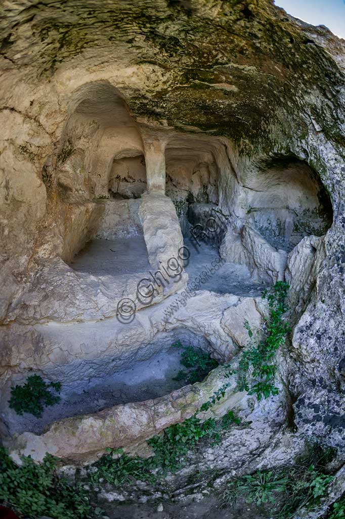 Palazzolo Acreide, The archaeological site of  Akrai: view of latomie (prisons in quarries)